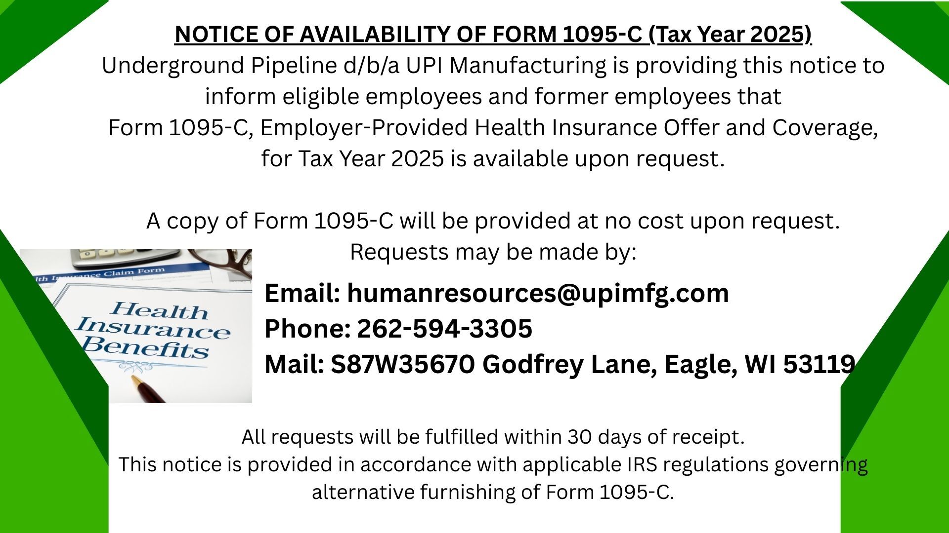 Notice about availability of Form 1095-C for tax year 2023.